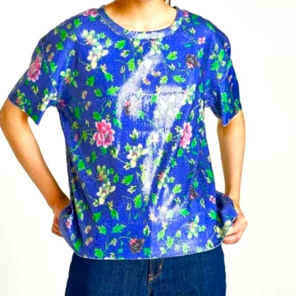 Zara sequin top bright blue and pink size small - Picture 1 of 3